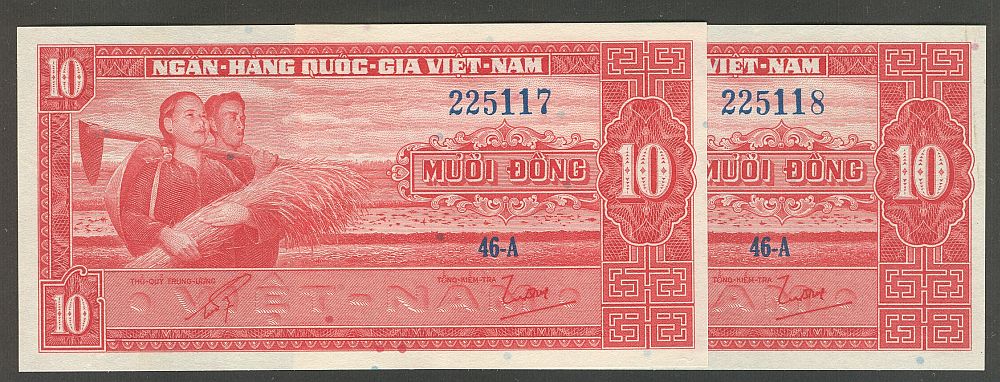 South Viet Nam, P-5a, 1962 (ND) 10 Dong, GemCU Pair, 225117-8